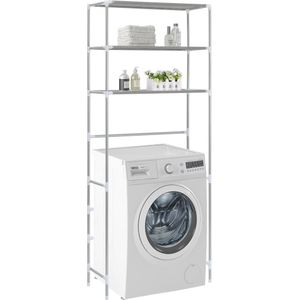 VidaXL Opbergrek Boven Wasmachine 3-Laags 69x28x169 cm Zilver