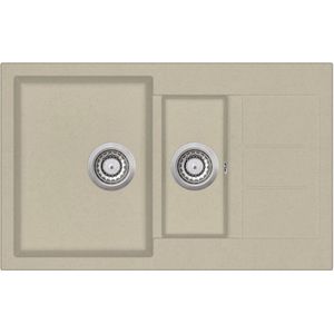 vidaXL Gootsteen dubbele bakken graniet beige