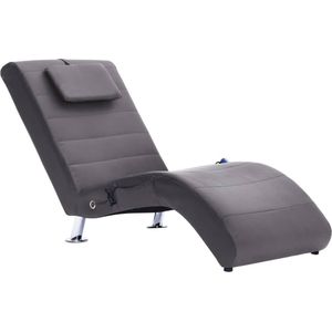 vidaXL - Massage - chaise - longue - met - kussen - kunstleer - grijs