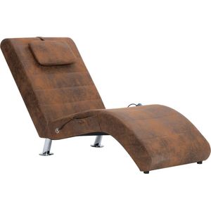 vidaXL Massage chaise longue met kussen kunstsuède bruin