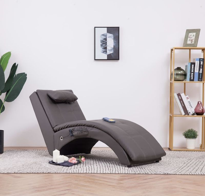 vidaXL Massage Chaiselongue mit Kissen Grau Kunstleder