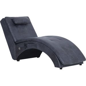 vidaXL-Massage-chaise-longue-met-kussen-kunstsuède-grijs