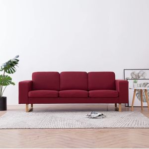 Driezitsbank - Wijnrood - Stoffen Bekleding - Houten Frame
