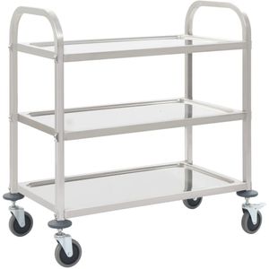 vidaXL 3-Stufiger Servierwagen 96,5 x 55 x 90 cm Edelstahl
