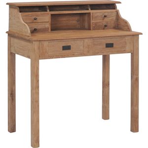 vidaXL - Bureau - Massief Teakhout - 6 Lades - Rustieke Stijl