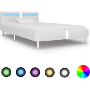 VidaXL Bedframe LED Kunstleer Wit 90x200 cm