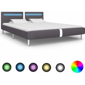 VidaXL Bedframe met LED Kunstleer Grijs 180x200 cm