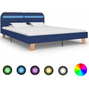 VidaXL Bedframe met LED Stof Blauw 160x200 cm