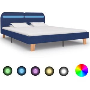 vidaXL Bedframe met LED stof blauw 180x200 cm