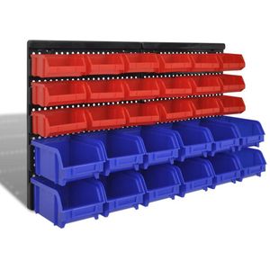 vidaXL - 30-delige - Opbergrek - voor - aan - de - wand - blauw - en - rood