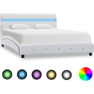 vidaXL Bedframe met LED kunstleer wit 140x200 cm