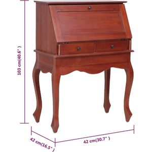 vidaXL Secretaire 78x42x103 cm massief mahoniehout bruin