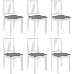 VidaXL Eetkamerstoelen met Kussens - Set van 6 - Massief Hout - Wit