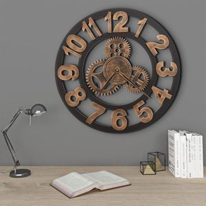 Wandklok - Goud/Zwart - Metaal/MDF - Diameter 58 cm - Tandwielontwerp