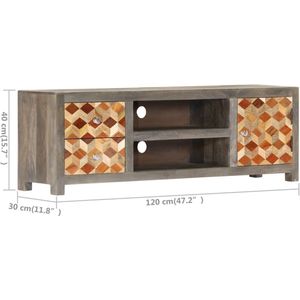 VidaXL Tv-meubel 120x30x40 cm Massief Mangohout Grijs