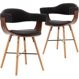 VidaXL Eetkamerstoelen 2 st. Kunstleer & Gebogen Hout Zwart