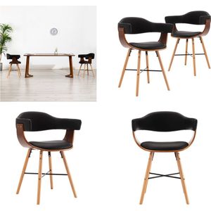 vidaXL Eetkamerstoelen - Kunstleer - Gebogen Hout - Zwart - Set van 2