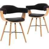 VidaXL Eetkamerstoelen 2 st. Kunstleer & Gebogen Hout Zwart