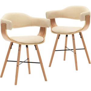 VidaXL Eetkamerstoelen 2 st Kunstleer en Gebogen Hout Crème