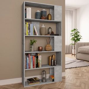 Boekenkast - Betongrijs - Bewerkt Hout - 5 Vakken