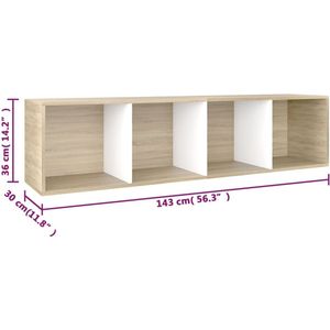 vidaXL-Boekenkast/tv-meubel-36x30x143cm-bewerkt-hout-wit-en-eikenkleur