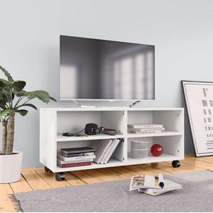 VidaXL Tv-meubel met Wieltjes 90x35x35 cm - Bewerkt Hout Wit