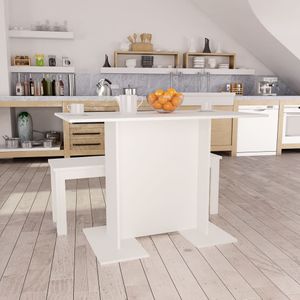 vidaXL - Eettafel - 110x60x75 - cm - bewerkt - hout - wit