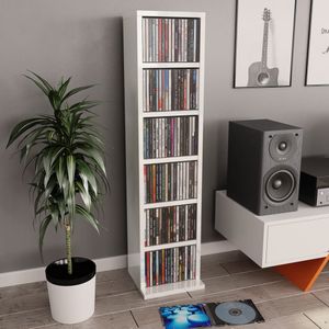 vidaXL Cd-kast - Hoogglans Wit - Bewerkt Hout - 21x20x88 cm