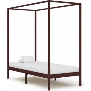 Hemelbedframe massief grenenhout donkerbruin 100x200 cm