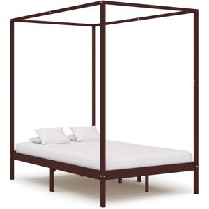 vidaXL - Hemelbedframe - Donkerbruin - Massief Grenenhout