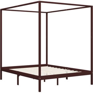 vidaXL - Hemelbedframe - massief - grenenhout - donkerbruin - 180x200 - cm