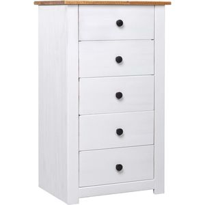 vidaXL - Dressoir Panama - Wit - Massief Grenenhout - 5 Lades