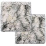 Stoelkussens - Gemêleerd Donkergrijs - Echt Schapenvacht - 2 Stuks