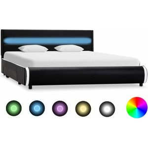 vidaXL Bettgestell mit LED Schwarz Kunstleder 140×200 cm