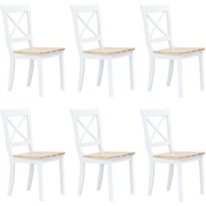 VidaXL Eetkamerstoelen 6 st Massief Rubberwood Wit & Lichthoutkleurig
