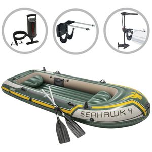 INTEX Opblaasbootset Seahawk 4 met trolling motor en beugel