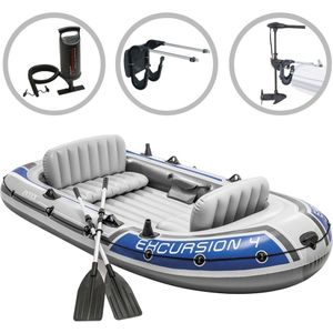 INTEX Opblaasbootset Excursion 4 met trolling motor en beugel