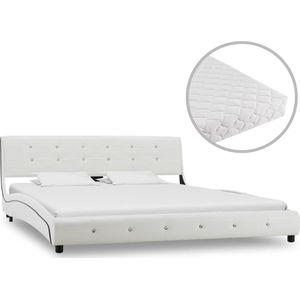 VidaXL Bed met Matras Kunstleer Wit 160x200 cm
