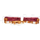 VidaXL 6-delige Loungeset Pallet met Rode Kussens Hout