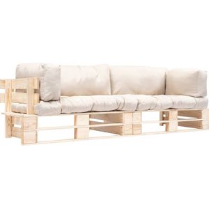 vidaXL - 2-delige - Tuinbankenset - pallet - met - zandkleur - kussens - grenenhout