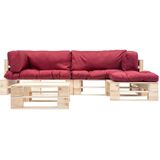 vidaXL 4-delige Loungeset pallet met rode kussens hout