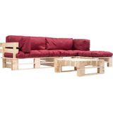 vidaXL 4-delige Loungeset pallet met rode kussens hout