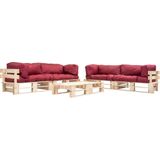 vidaXL 6-delige Loungeset pallet met rode kussens hout