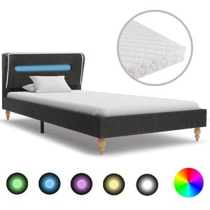 vidaXL Bed met LED en matras jute donkergrijs 90x200 cm