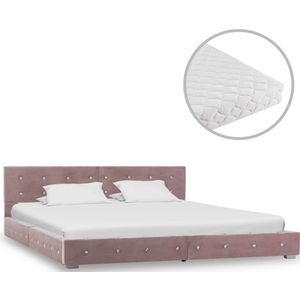 vidaXL Bed met matras fluweel roze 160x200 cm