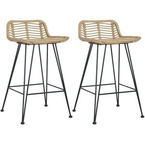 vidaXL - Barstoelen - Natuurlijk Rattan - 2 Stuks - Metalen Poten