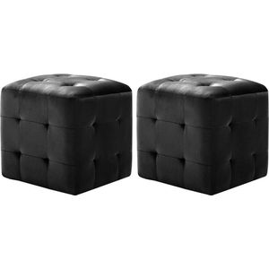 VidaXL Poef Set 2 Stuks 30x30x30 cm Fluweel Zwart