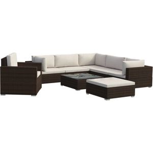 vidaXL - 8-delige - Loungeset - met - kussens - poly - rattan - bruin