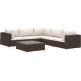 VidaXL 6-delige Loungeset met Kussens Poly Rattan Bruin