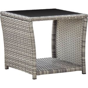 VidaXL Salontafel 45x45x40 cm Poly Rattan en Glas Grijs